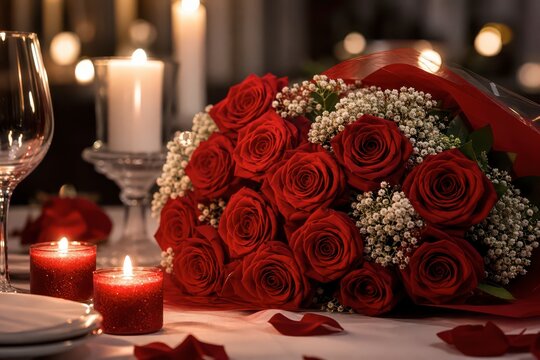 Hol Valentine Red Roses Candles