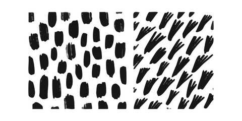 Set of two hand drawn abstract patterns with black ink brush strokes on a textured paper background © Sharmin