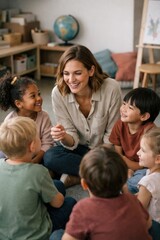 Fototapeta premium Joyful teacher engaging young children.