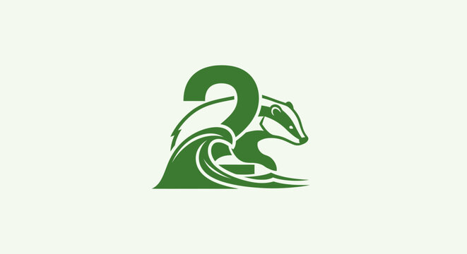 Green Number Two with Stylized Wave Design.