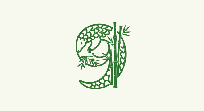 Green bamboo and leaf design in circular shape.
