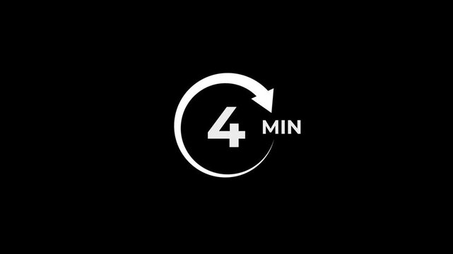 4 Min arrow clock icon animation. 4 minute animation on black background and creating a stunning 4k video.
