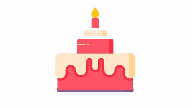 Animated birthday cake icon with white cream icing and a single lit candle. Perfect for parties, birthdays, and celebrations. 4K quality transparent background.