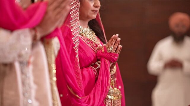 Closeup Shot of Indian Bride and Groom Praying at Wedding Day