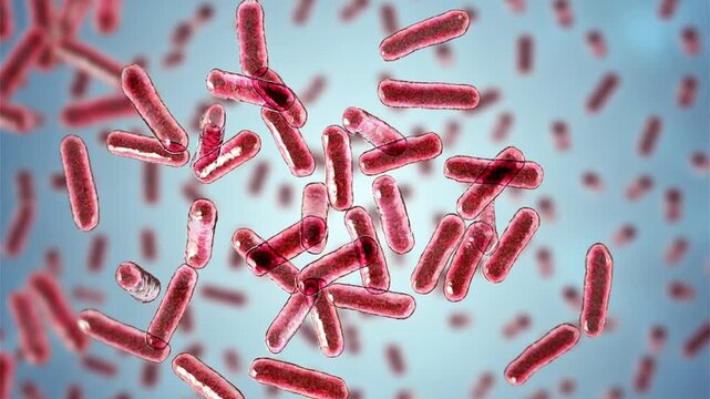 Bacillus bacteria, 3D animation showing slowly rotating rod-shaped spore-forming cells, illustrating gram-positive bacteria widely distributed in the environment.