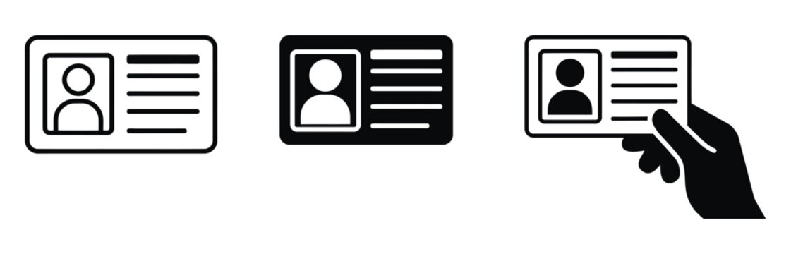 ID Card Icons - Identification, User Profile, and Access Symbols for Personal and Professional Security. Simple ID card icon for user identification and authentication purposes