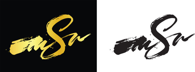Fototapeta premium Artistic gold and black paint brush strokes vector signature symbol elements for branding design