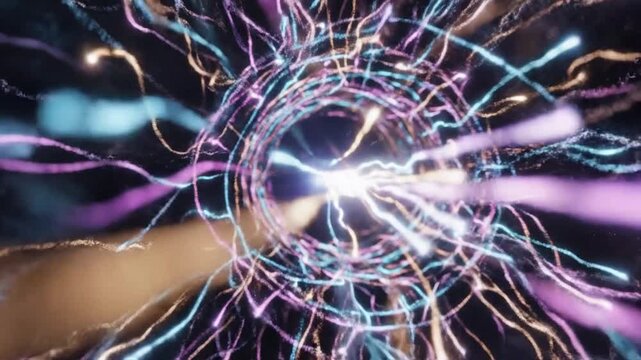 Colorful energy burst exploding in a dark starry space