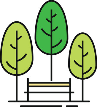 Green trees and a park bench visualizing nature, relaxation, and outdoor spaces