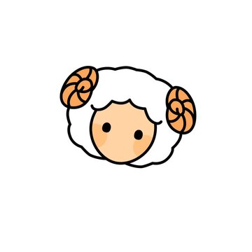 Cute cartoon ram head illustration isolated on white background