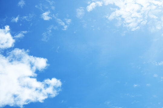 Bright Blue Sky with White Clouds Natural Background and Copy Space