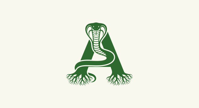 Green Snake Forming Letter A with Roots Design.