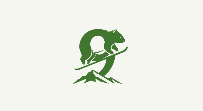 Green lizard logo with mountain silhouette design.