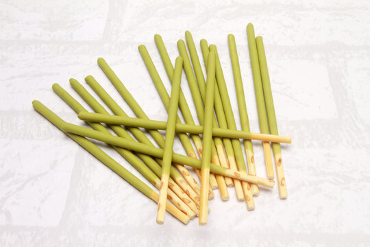 macha stick biscuits isolated on white background