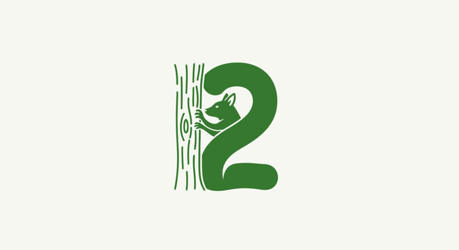 Green Number Two with Hidden Animal Silhouette.