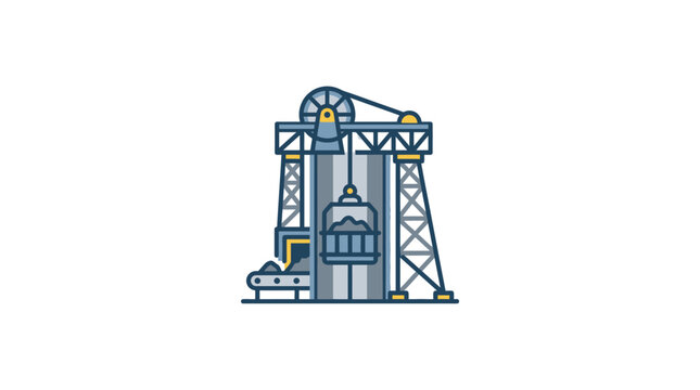 Industrial mine headframe with pulley wheel and mining structure