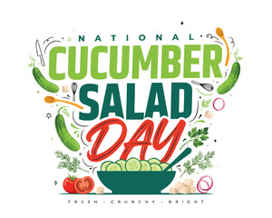 Fototapeta premium National Cucumber Salad Day Vector Illustration, Healthy Green Salad and Nutrition Food Concept