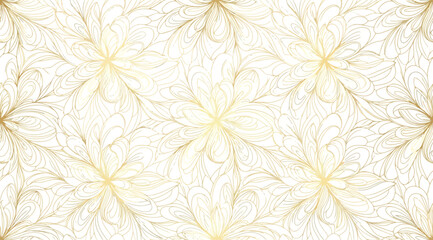 Fototapeta premium Seamless pattern with abstract gold line art floral motifs