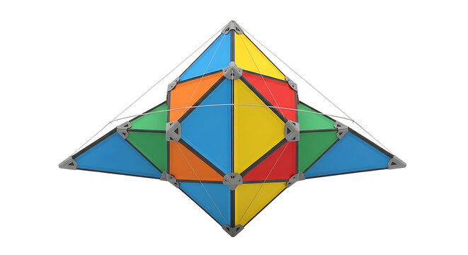 Blue Delta Kite with White Technical Blueprint Map