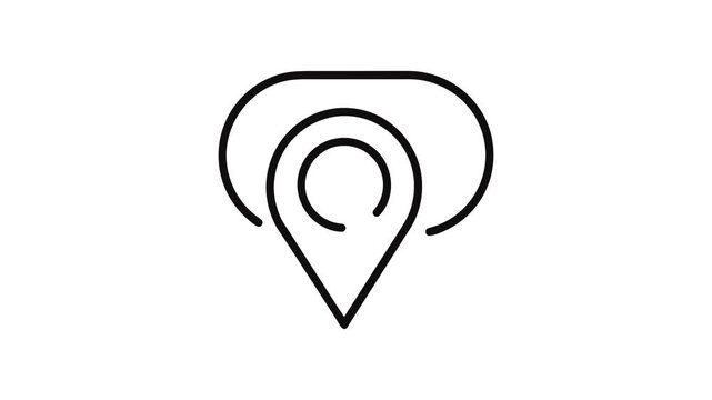 Black Map Pin Location with Cloud Outline Icon Animation Line Drawing Reveal and Outro Repeated Cycle Loop - Transparent Background Alpha Channel Included