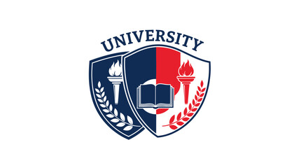 Obraz premium Academic university emblem with shield book torch and laurel