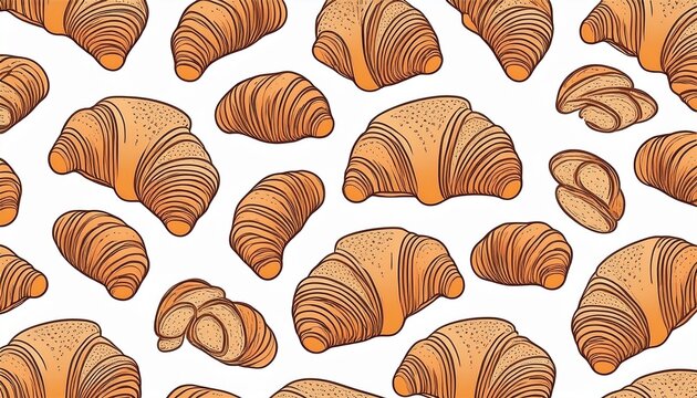 pattern with croissants in doodle style on a white background