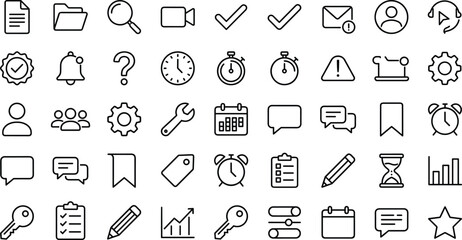 Fototapeta premium Minimalist Line Icon Set for Website Interface App Design Featuring Business Settings Profile Calendar and Communication Symbols Vector