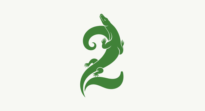 Elegant Green Number Two with Curved Tail Design.