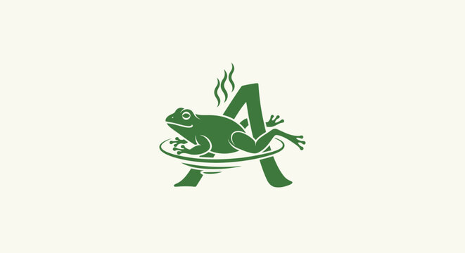 Green frog sitting on lily pad illustration.