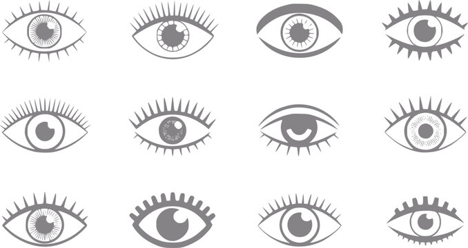 Collection of stylized eye with varying iris and eyelash