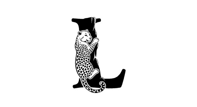 Black and white leopard shaped letter L design.