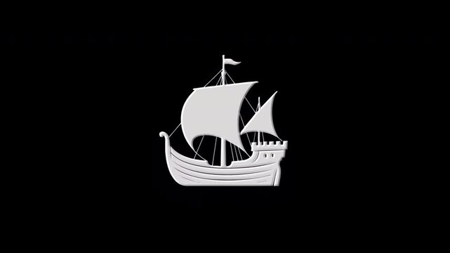 Sailing ship logo forming from colorful glitch particles
