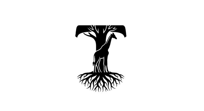 Stylized Tree Shaped Like Letter T with Roots.