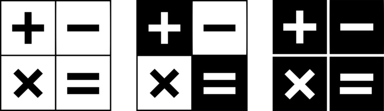Set of three calculator icons with different fill styles