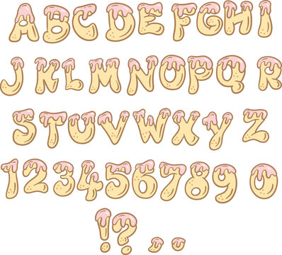 Handwritten frosted donut cake food sketch typography font lettering ABC cartoon vector text