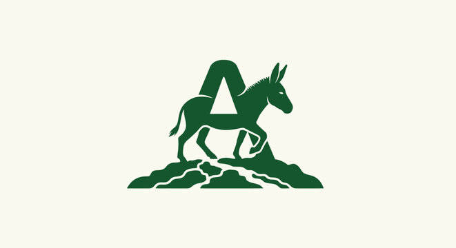 Green Donkey Logo with Letter A Design.