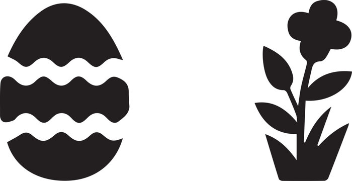 Minimalist black and white Easter egg and flower illustration for spring holiday design