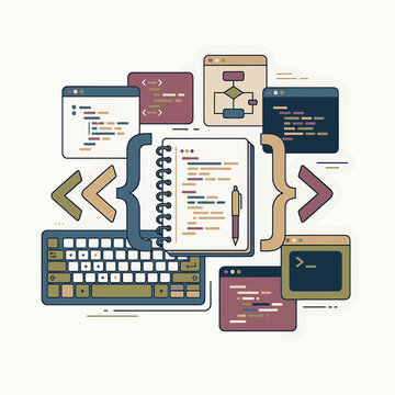 Colorful illustration of coding and programming.