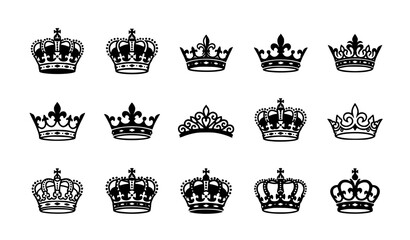 Collection of black silhouette crowns royal headwear vector set © Najma