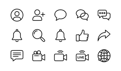 Fototapeta premium Social media icons set line art communication and networking symbols
