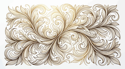 Symmetrical gold acanthus leaf scrollwork pattern, ornate baroque floral damask design, sophisticated vintage luxury wallpaper texture © S.Siam