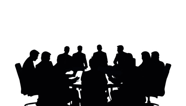 Businesspeople engage in a large round table discussion while seated in a professional conference environment to signify the power of collective decision making and global corporate strategies.