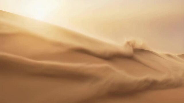 Serene desert landscape with flowing sand dunes under a warm sun. Captures the tranquility and beauty of nature's vastness