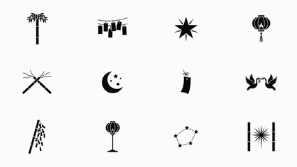 Set of minimalist vector icons illustrating traditional symbols of the tanabata festival. © Rahul
