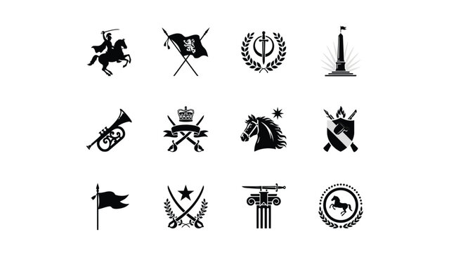 Historical army icons set. military warrior sign. antique battle vector graphic collection.