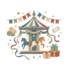 Fototapeta premium Colorful Carousel Horses with Gifts.