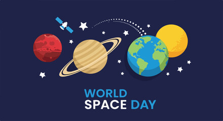 Colorful cartoon planets and satellite in space © Sudariman