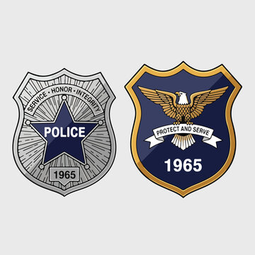 Two police badges with star and eagle designs