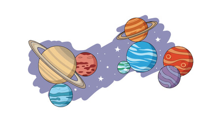 Colorful cartoon planets and stars © Sudariman