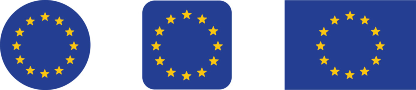 European union flag variations in circle rounded square and rectangle shapes